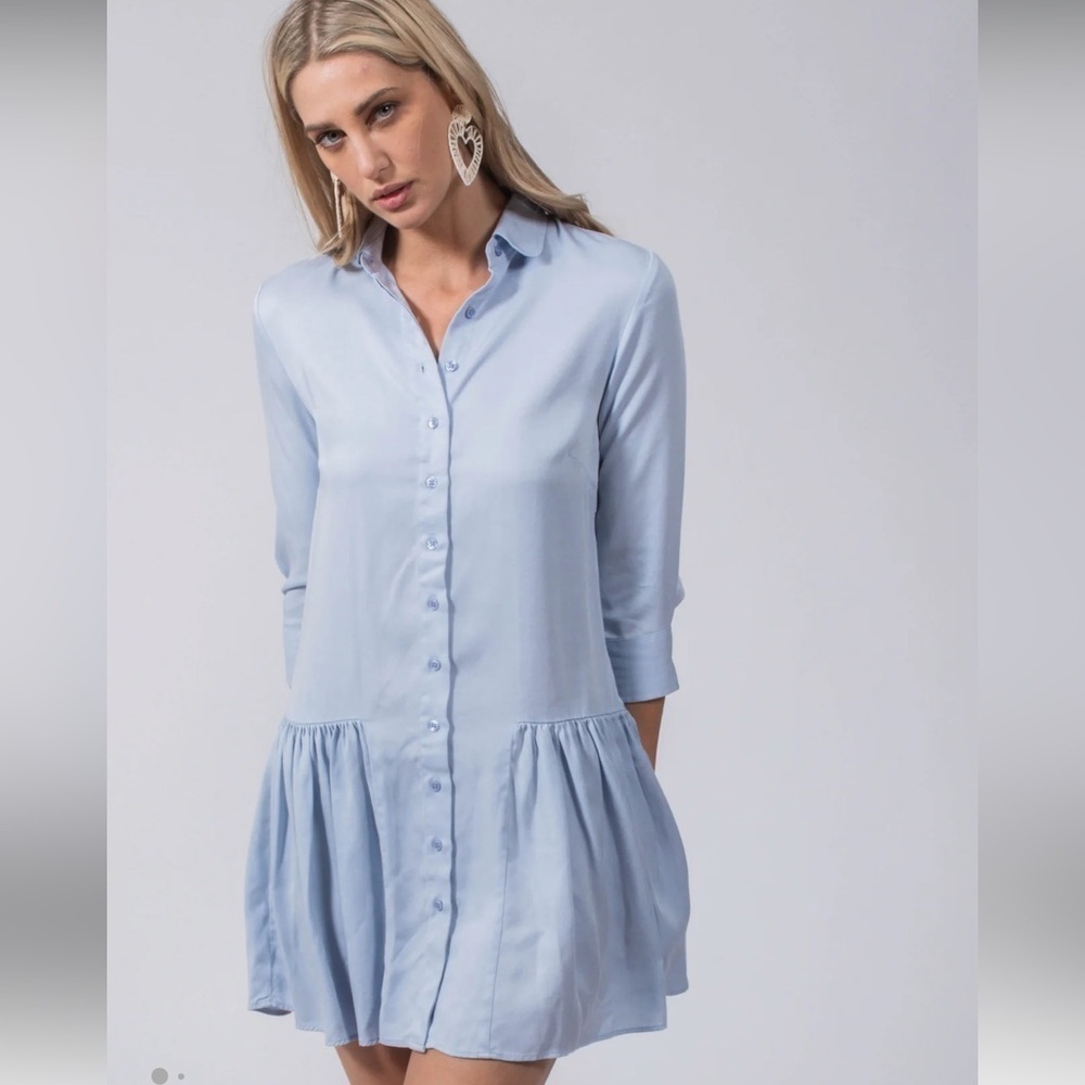 The Shirt by Rochelle Behrens Tencle Blue and white striped mini dress. Size S
